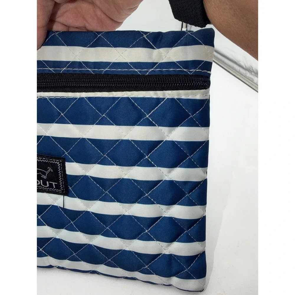 Scout Quilted Zipper Pouch Navy Blue White Nautical Stripe D-Ring Accessory Bag